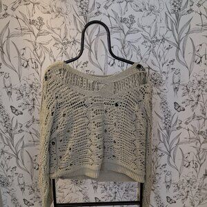 ZARA Cropped Open-Knit Sweater | Size L | Neutral Beige